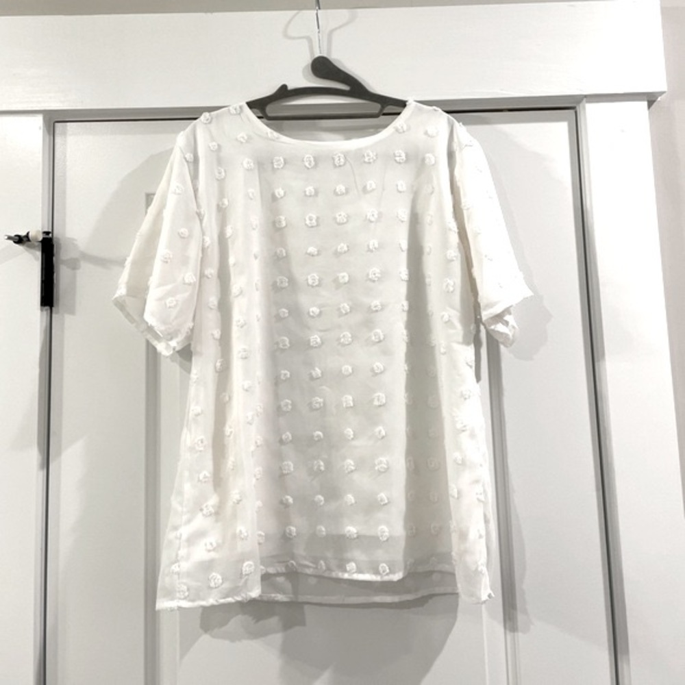 Blooming Jelly | White Chiffon Pom Pom Blouse Top